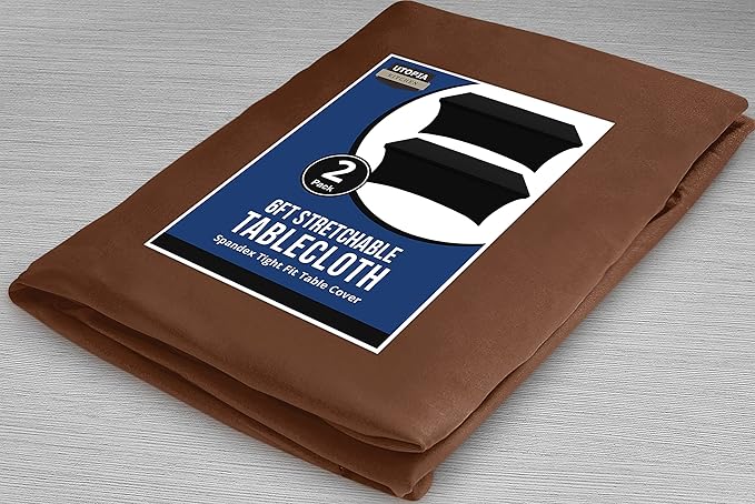Utopia Kitchen Spandex Tablecloth 2 Pack [6FT, Light Coffee] Tight, Fitted, Washable and Wrinkle Resistant Stretch Table Cloth Rectangle Cover for Trade Show, Weddings & Parties [72Lx30Wx30H Inch]