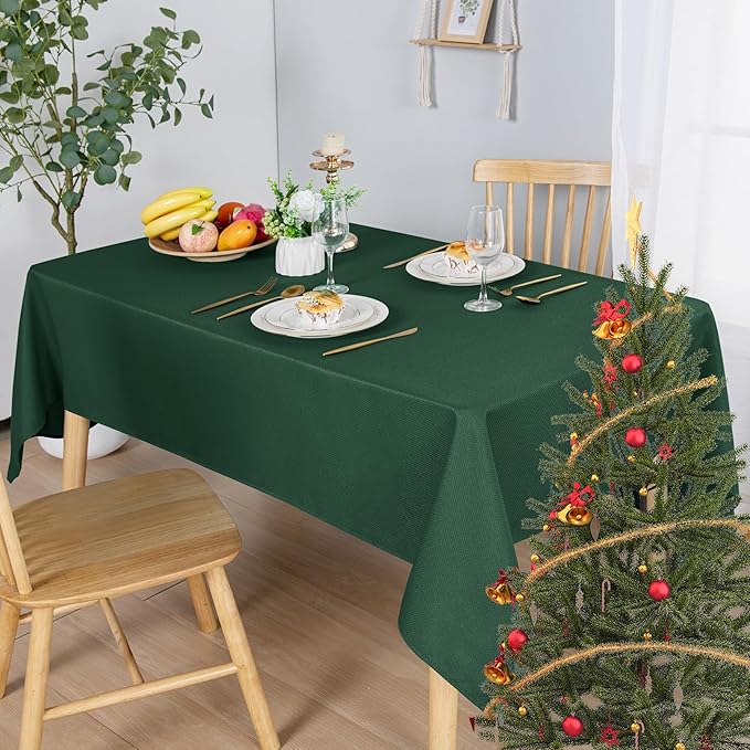 Hiasan 54 X 80 Inch Rectangle Textured Tablecloth - Waterproof Spillproof Antiwrinkle Jacquard Table Cloth for Kitchen and Dining Dinner, Outdoor Picnic, Holiday and Parties, Hunter Green