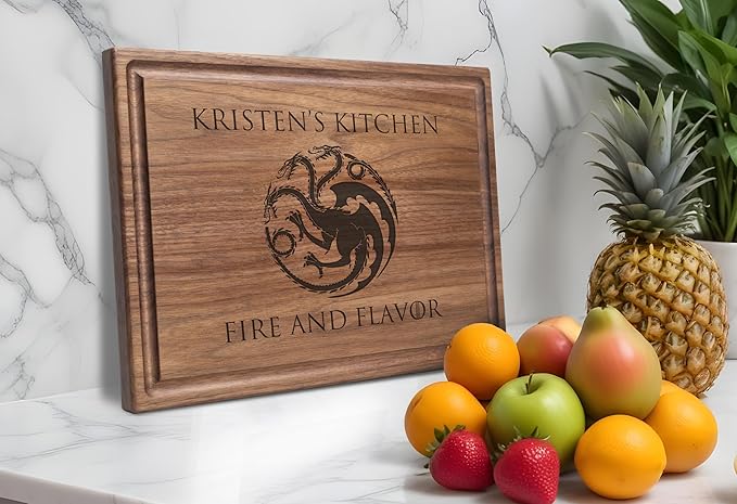 Straga Personalized Dragon Cutting Board - House Targaryen Gift - USA Made Handcrafted Wood Charcuterie-Housewarming, Anniversary, Birthday, Christmas Gift Idea 055