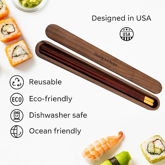 Sandalwood Chopsticks Reusable Engraved With Personalized Names Classic or Japanese Chinese Style Wood Dinnerware Utensils Wedding Birthday Anniversary Gift (Sandalwood Chopsticks)