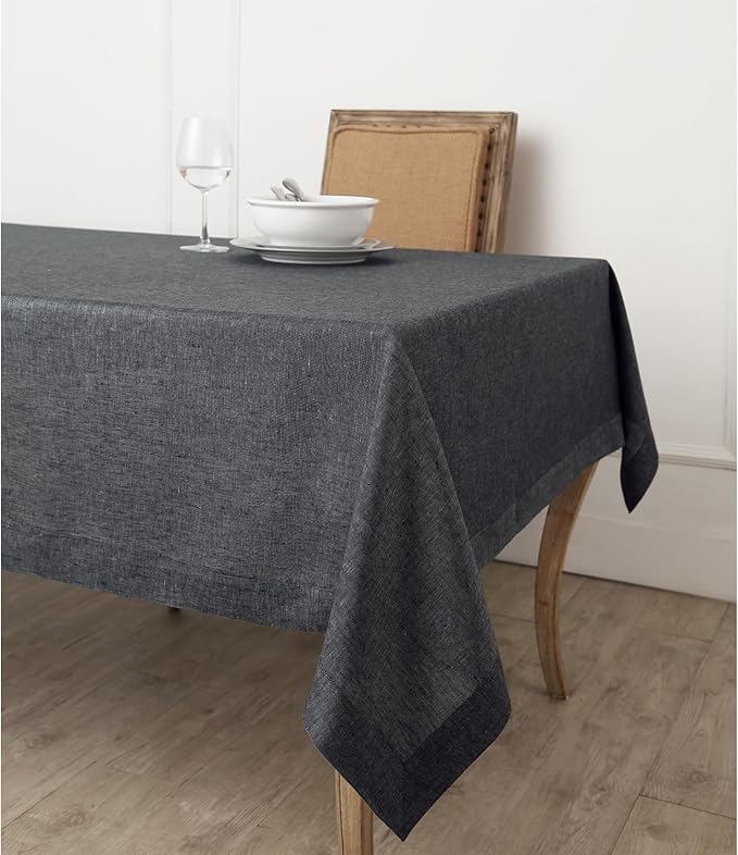 Solino Home Linen Tablecloth 60 x 108 Inch - 100% Pure Linen Charcoal Grey Table Cloth for Rectangle Tables - Athena, Machine Washable Tablecloth for Winter, Spring