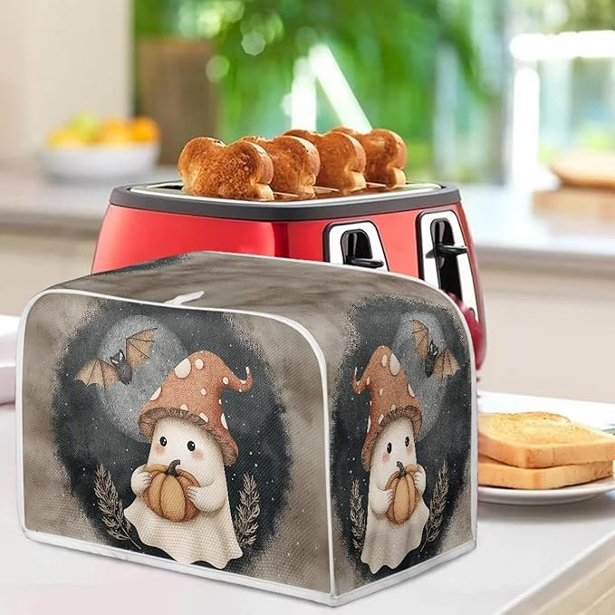 Doojoayie Toaster Cover Kitchen Halloween Decor Dust Proof Oven Cover with Ghost Print 4 Slice Bread Maker Protector Kitchen Toaster Protection