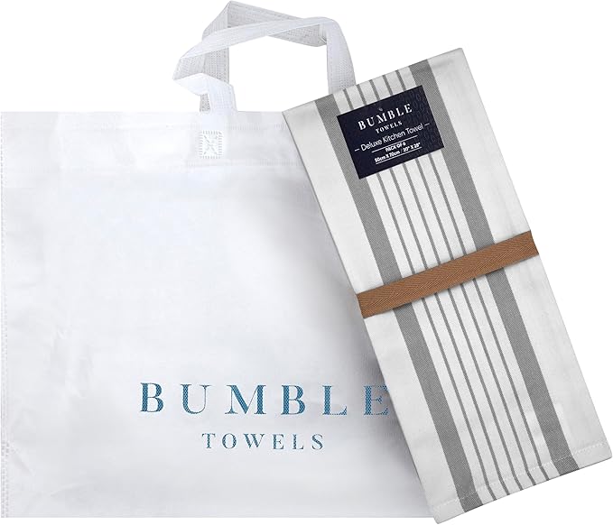 Premium Kitchen Towels (20”x 28”, 6 Pack) | Large Cotton Dish Towels | Flat & Terry Highly Absorbent Kitchen Linen Set with Hanging Loop | Grey Striped