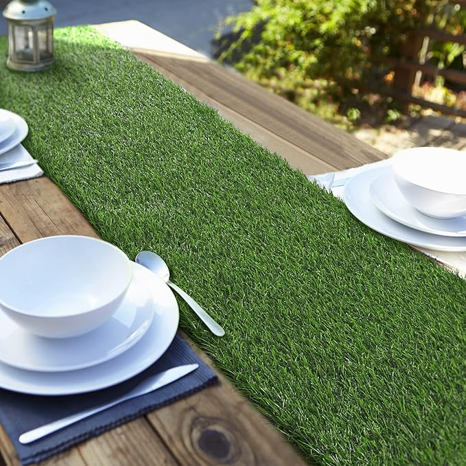 Aneco Artificial Grass Table Runners Carpet Roll Synthetic Grass Table Runner 12 x 36 Inch Grass Tabletop Decoration for Spring Fall Summer Holiday, Baby Shower, Wedding, Birthday, Banquet