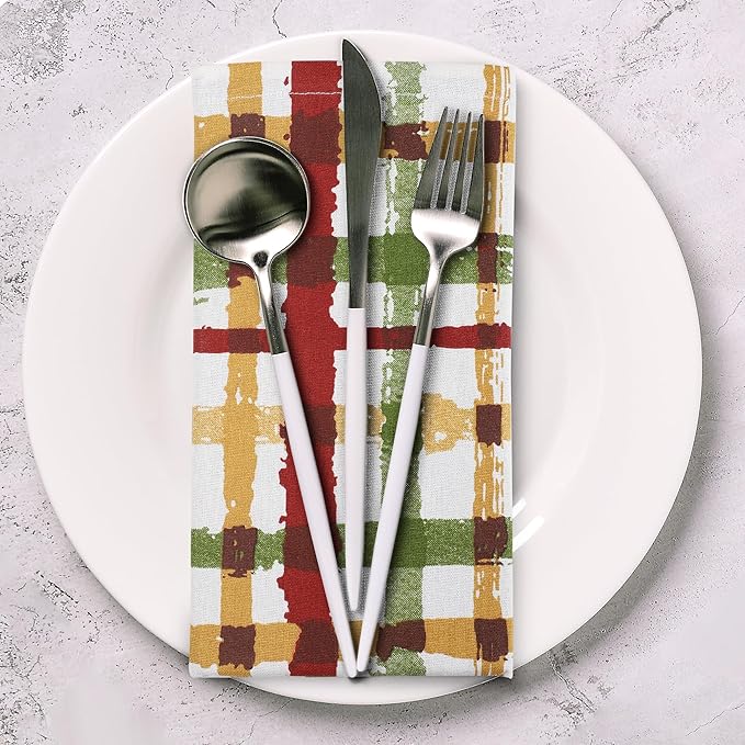 Urban Villa Cloth Napkins Set of 12 20x20 Inches 100% Cotton Napkins Cloth Washable Durable Reusable Absorbent Table Dinner Napkins Cloth for Thanksgiving Hotel Lunch Restaurant Parties – Fall Checks