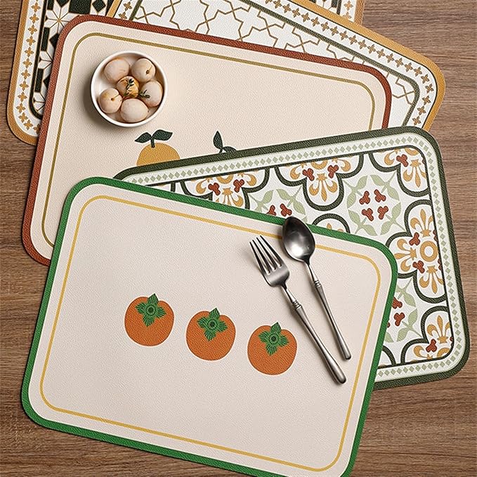 Printed Leather Placemat Style PVC Table Mat Waterproof Oilproof Heat-Insulated Plate Bowl Pad Room Decor 4pcs(B)