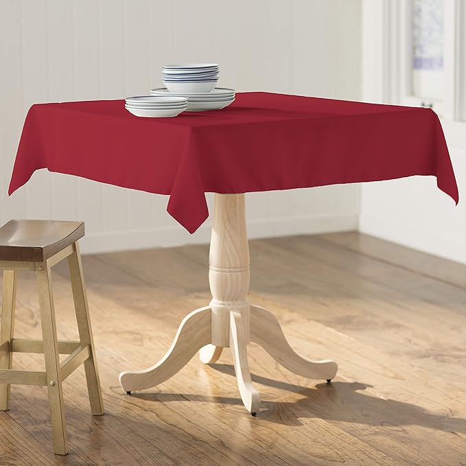 LA Linen Polyester Poplin Washable Square Tablecloth, Stain and Wrinkle Resistant Table Cover 58x58, Fabric Table Cloth for Dinning, Kitchen, Party, Holiday 58 by 58-Inch, Cranberry