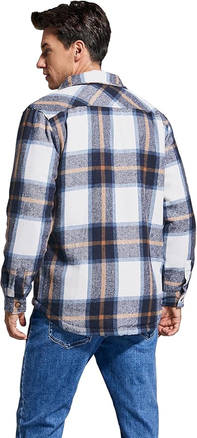 Men's Cotton Sherpa Lined Button Down Flannel Shirt Jacket Plaid Soft Outdoor Flannel Jacket Shirt