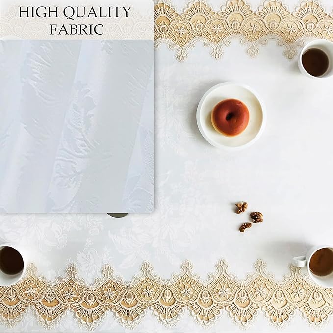 Tablecloths for Rectangle Tables Lace Elegant Decor for Dinning Home Holiday Party Kitchen Easter Christmas Wedding Farmhouse Outdoor Washable Table Linen (H17191-Beige-1, 72 * 108)