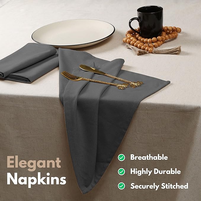 Native Fab Solid Cloth Napkin Set of 4, 100% Cotton, Washable, Reusable Dinner Cloth Napkin 17x17 inches, Table Decor Napkins for Dinner, Events, Grey