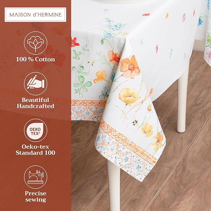 Maison d' Hermine Table Cloth Square Table 100% Cotton 54 x 54 Inches Tablecloth Reusable Decorative for Dining Room Farmhouse Home Valentines Day Decorations Spring Summer - Summer Whisper