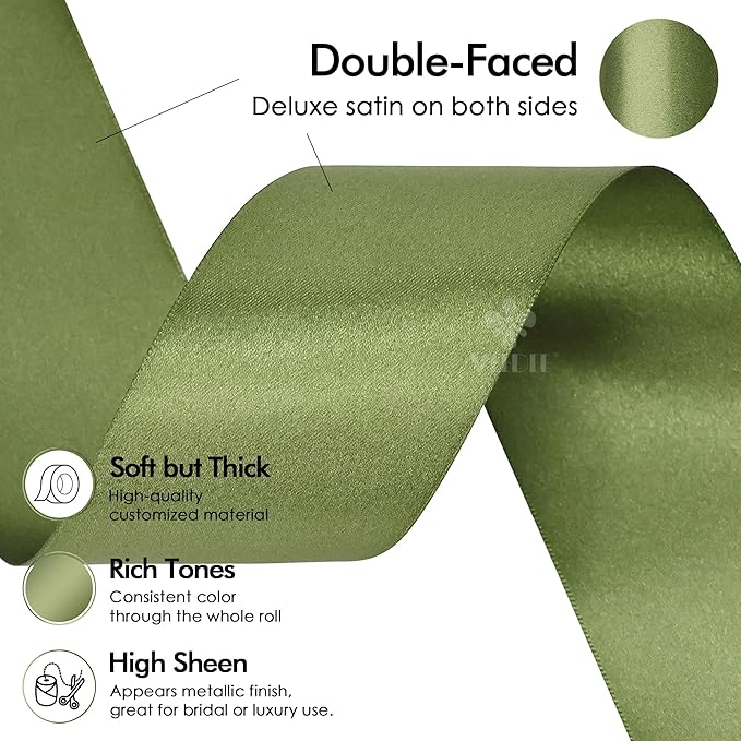 MEEDEE Moss Satin Ribbon 2 Inch Dark Green Ribbon Lux Double Faced Ribbons by 25 Yards Silk Green Satin Ribbons for Gift Wrapping, Weddings, Flower Bouquet, Holiday Decorating