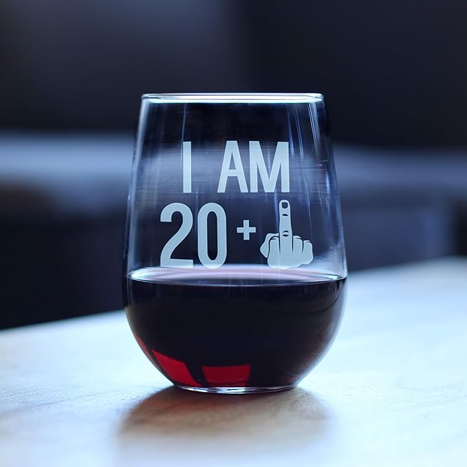 Bevvee 20 + 1 Middle Finger - 21st Birthday Stemless Wine Glass for Women & Men - Cute Funny Bday Glasses for Friends Turning 21