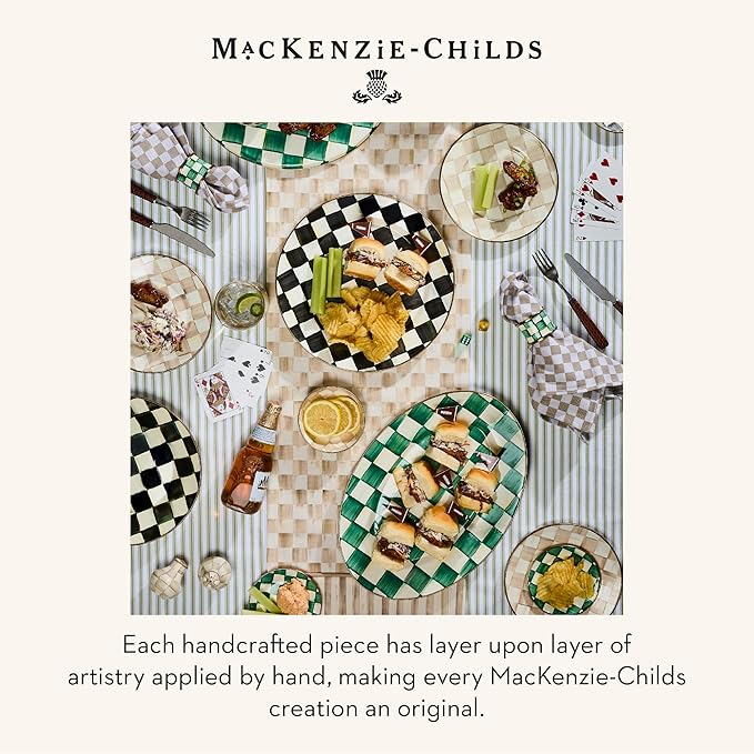 MACKENZIE-CHILDS Set of 4 Enamel Appetizer Plates, Decorative Dinnerware Plate, 5 Inches, Brown-and-White Mocha Check