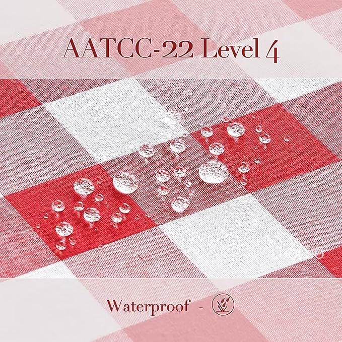 Gingham Tablecloth 55 x 95 Inch – Waterproof Rectangle Table Cloth, Yarn-Dyed Cotton Blend Checkered Tablecloth, Wipeclean Washable Valentines Tablecloth for Dining, Camping, Outdoor (Red)