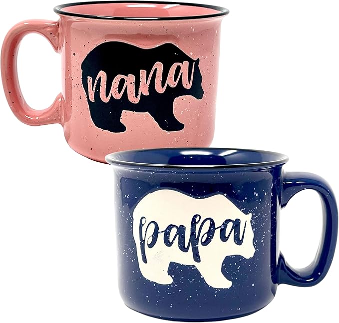 Brooke & Jess Designs Nana and Papa Bear 15 oz Cute Coffee Mug for Grandma, Grandmother - Grandma Gifts, Mother's Day, Christmas, Birthday (Nana Bear Coral and Papa Bear Dark Blue Gift Set)