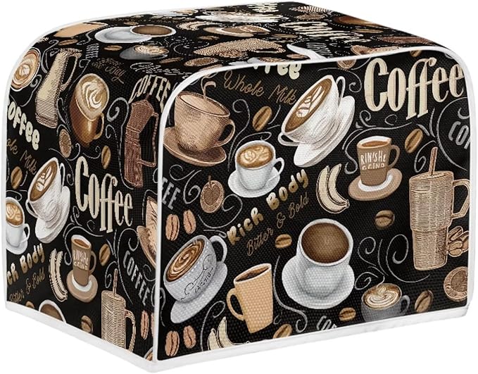 Doojoayie Home Toaster Covers for Kitchen Coffee Print Toaster Appliance 2 Slice Dust-proof Cover Small Appliance and Fingerprint Protection