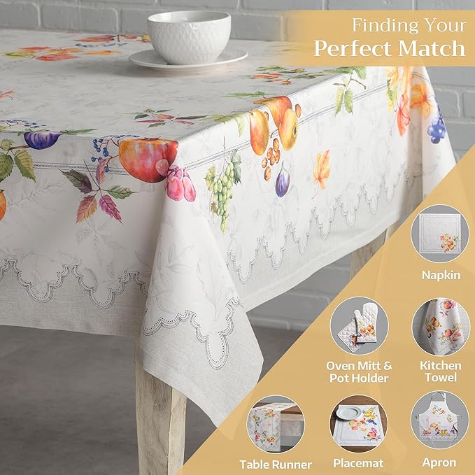 Maison d' Hermine Table Cloth Square Table 100% Cotton 54 x 54 Inches Fall Tablecloth Reusable Everyday Use for Thanksgiving Christmas Decorations Dining Farmhouse Party (Fruit D'Hiver)