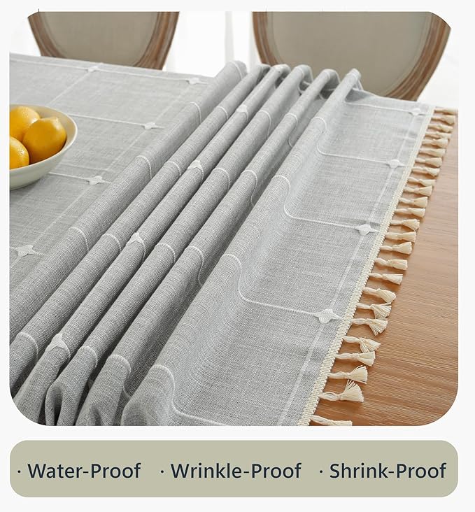 Alsoo Table Cloth Rectangle Table for Dining Room Rustic Kitchen Farmhouse Wrinkle Free Tablecloths Coffee Tablecloth, Cotton Linen Fabric Tablecloth, Grey Plaids, 55x75 Inch