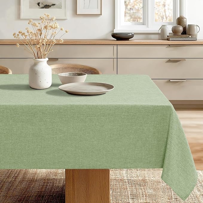JIUZHEN Rectangle Table Cloth Faux Linen Farmhouse Tablecloth Soft Wrinkle and Stain Resistant Decorative Fabric Table Cover for Kitchen, Dining Room, Parties and Camping, Sage Green, 54 x 80 Inch