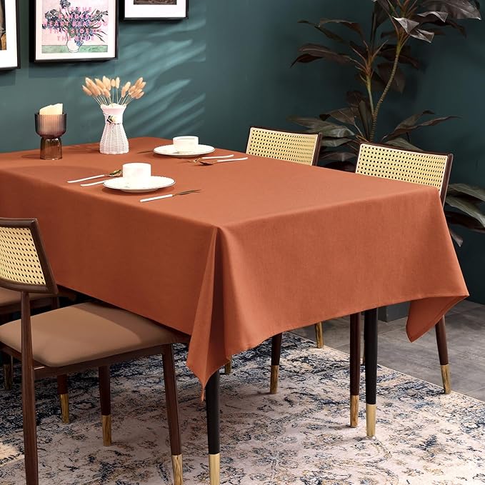 BALCONY & FALCON Table Cloth – Waterproof, Wrinkle Resistant & Washable Rectangle Tablecloth and Table Cover for Dining Room, Kitchen, Outdoor, Party & Birthday Use (Cinnamon, 57" x 85")