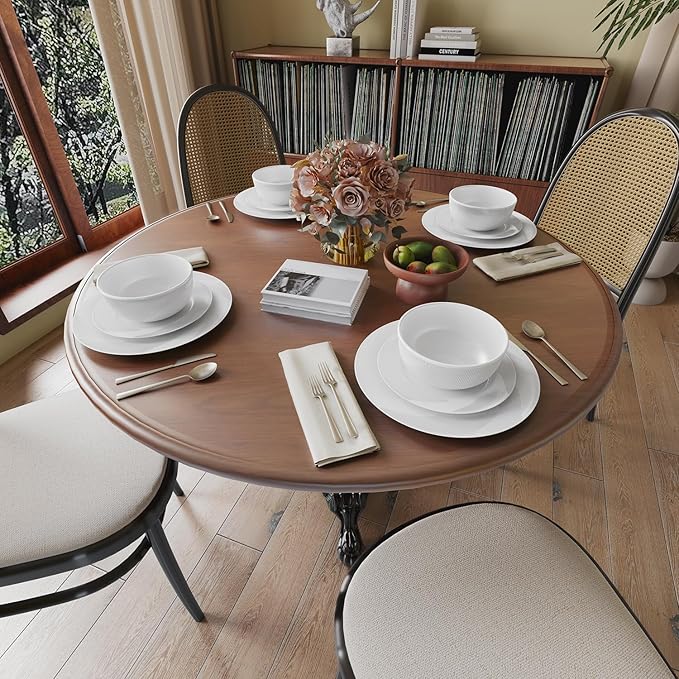 Yoshy 12-Piece White Bone China Dinnerware with Lightweight Durable Chip Resistant Design Service for 4 (12 Piece - Service for 4, Rhythmlight)