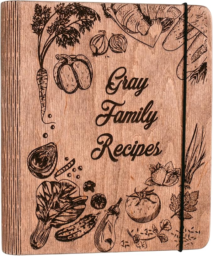 ENJOY THE WOOD Personalized Recipe Book Binder - Wooden Blank Family Cookbook Journal to Write in Your Own Recipes - Customized Recipe Binder, Recipe Books to Write in, Hardcover (Large (A4), Peppers)