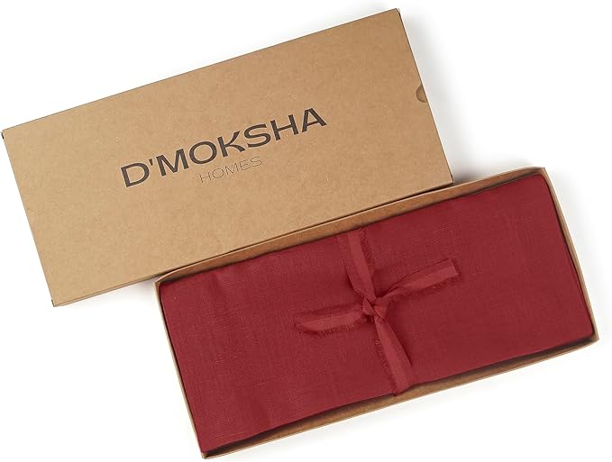 D'Moksha Homes Linen Red Table Runner 108 Inches Long - 100% Pure Linen Dining Table Runner 14 x 108 Inch for Valentines, Spring - Machine Washable