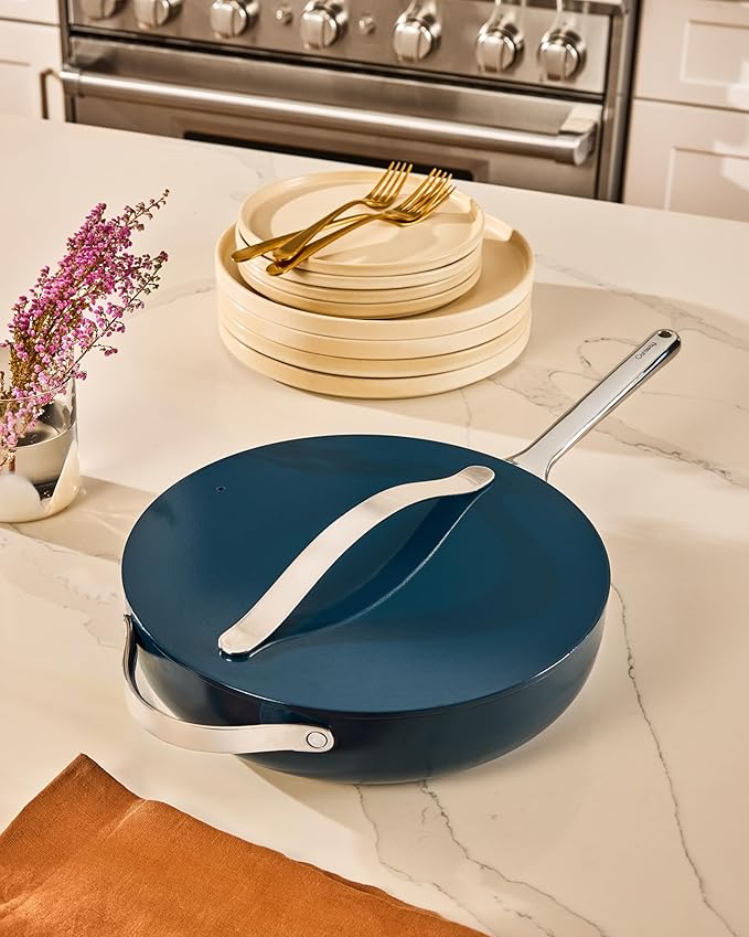 Caraway Nonstick Ceramic Sauté Pan with Lid (4.5 qt, 11.8") - Non Toxic, PTFE & PFOA Free - Oven Safe & Compatible with All Stovetops (Gas, Electric & Induction) - Gray