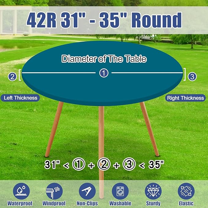 Round Spandex Tablecloth, Elastic Fitted Waterproof Tablecloths for 31"-35" Tables, Stretch Washable Picnic Table Cover for Camping, Dining, Indoor and Outdoor,Peacock Blue