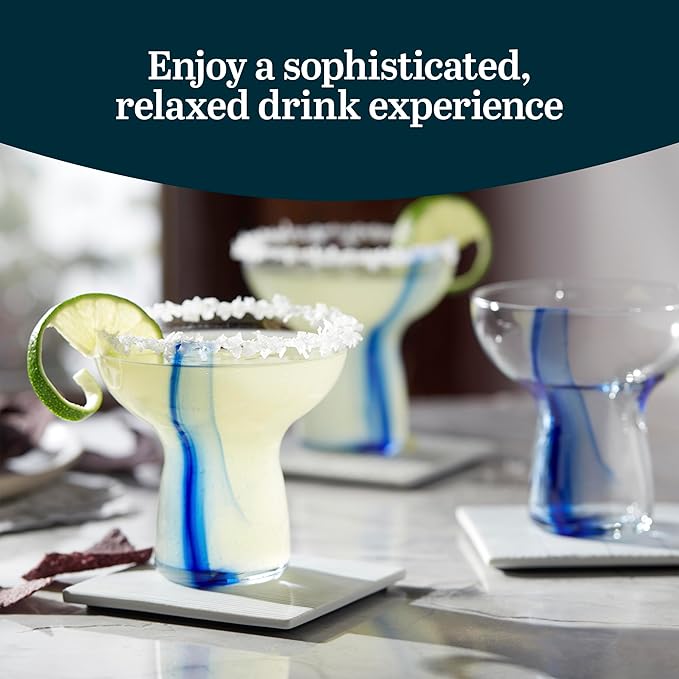 Libbey Blue Ribbon Stemless, Margarita Glasses, Artisan-Inspired, Elegant Margarita Glass Set of 6, Lightweight Mexican Glassware for Parties and More