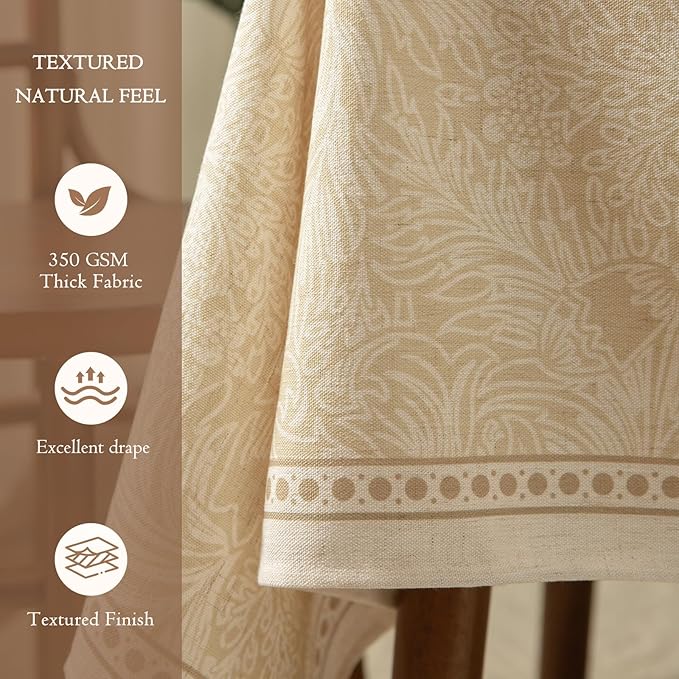 French Linen Beige Table Cloth Square, Vintage Floral Tablecloth Waterproof Table Cover for Picnic Dining Party Wedding Christmas, Ivory Beige, 55x55''