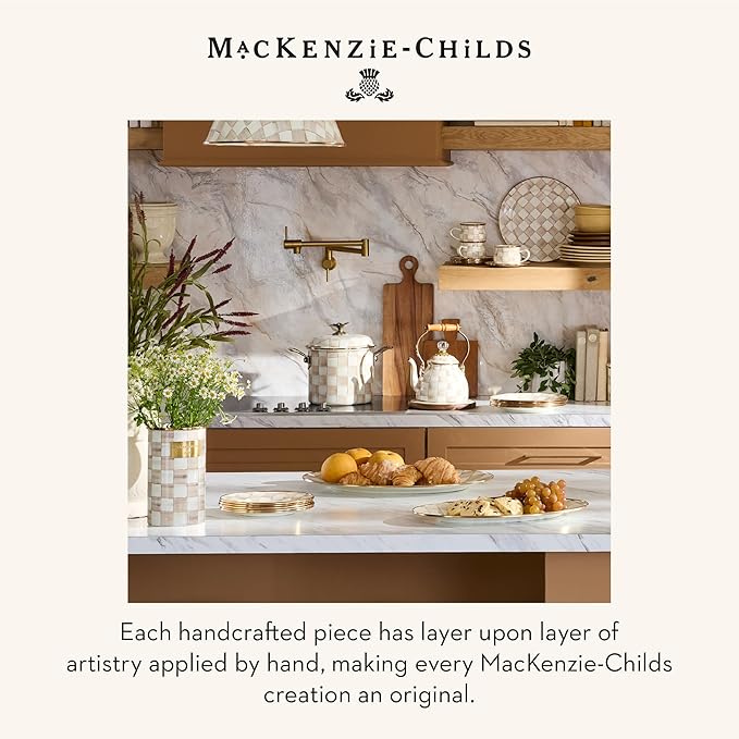 MACKENZIE-CHILDS Enamel Saucer, Small Coffee and Tea Cup Saucer, Brown-and-White Mocha Check