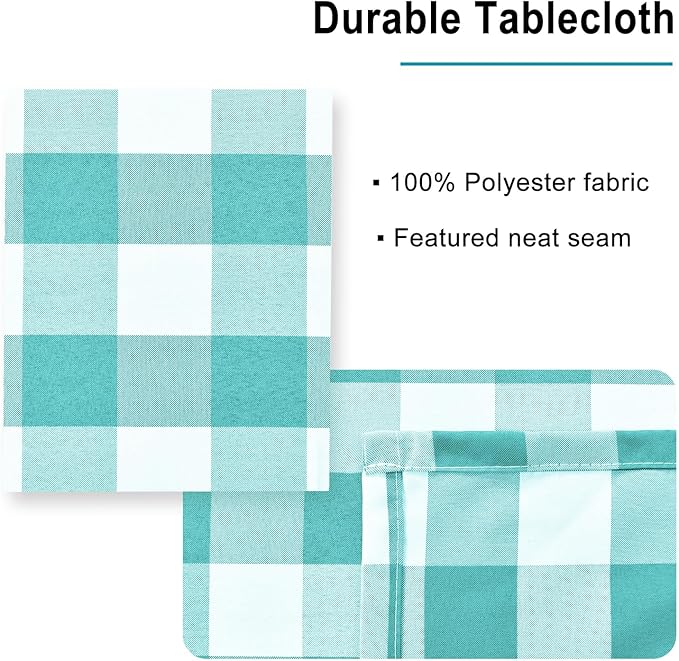 Hiasan Checkered Tablecloth Rectangle - Waterproof and Wrinkle Resistant Table Cloth for Picnic, Dinner and Party, Washable Polyester Fabric, 54 x 80 Inch, Aqua and White Gingham Pattern