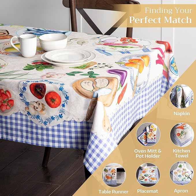 Maison d' Hermine Table Cloth Rectangle Table 100% Cotton 60 x 120 Inches Tablecloth Reusable Decorative for Dining Room Farmhouse Home Valentines Day Decorations Spring Summer - Gourmand