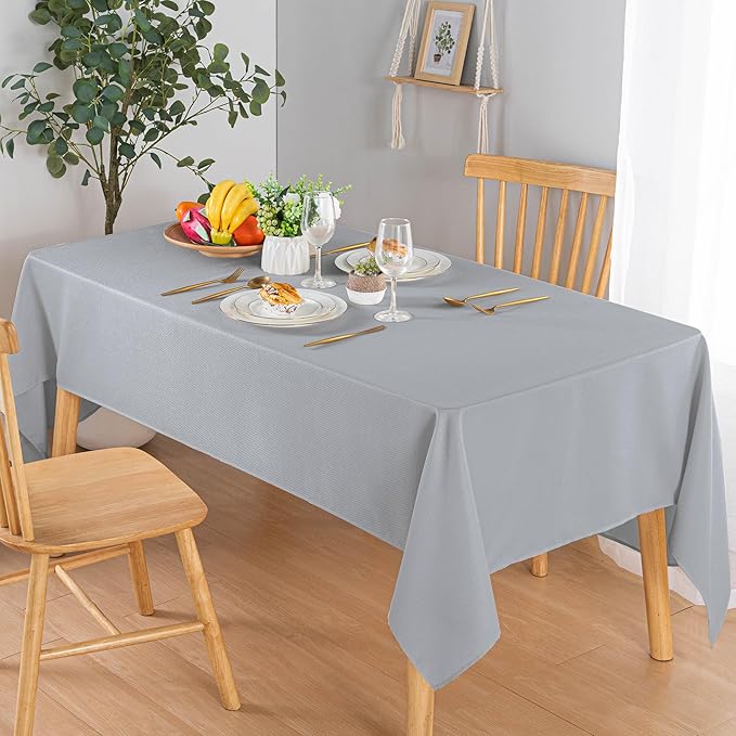 Hiasan 52 X 70 Inch Rectangle Textured Tablecloth - Waterproof Spillproof Antiwrinkle Jacquard Table Cloth for Kitchen and Dining Dinner, Outdoor Picnic, Holiday and Parties, Silver Grey