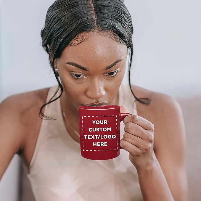 Custom Ceramic Coffee Mugs 11 oz. Set of 50, Personalized Bulk Pack - Coffee cup set, Iced coffee cup, Gaming mug - Red
