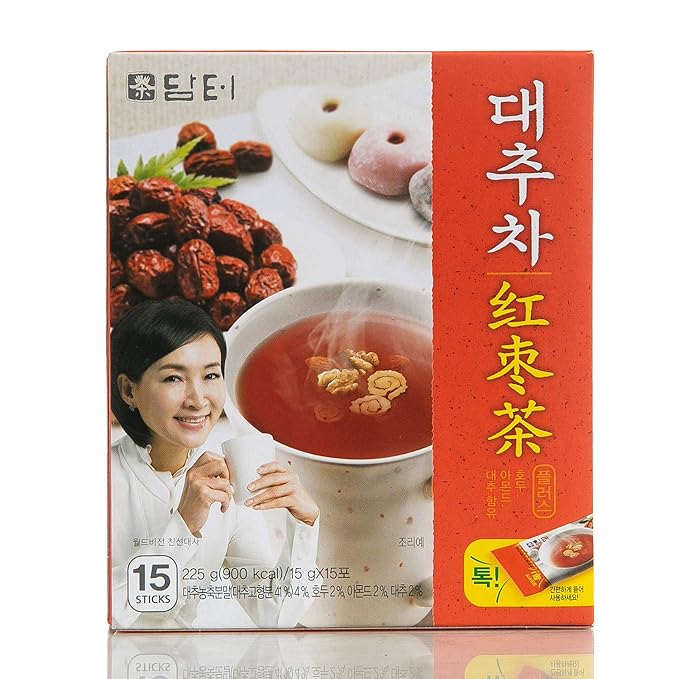 Damtuh Jujube Tea (Red Date Tea) – Traditional Korean Herbal Blend with Walnuts & Almonds, 15 Sticks