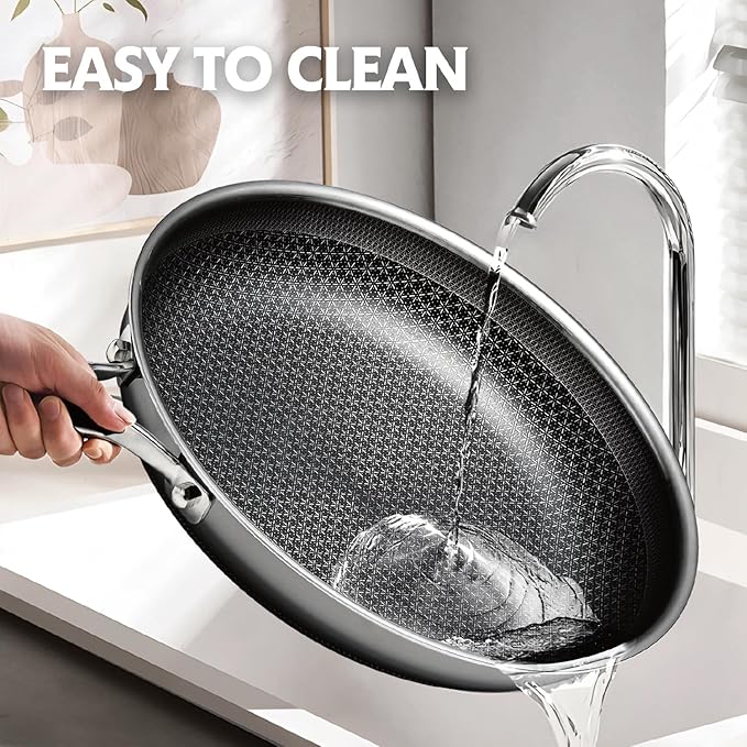 12 Inch Hybrid Nonstick Frying Pan, Stainless Steel Skillet, Dishwasher Safe, Induction & Oven Broiler Safe, PFOA-Free Non-Toxic Cookware