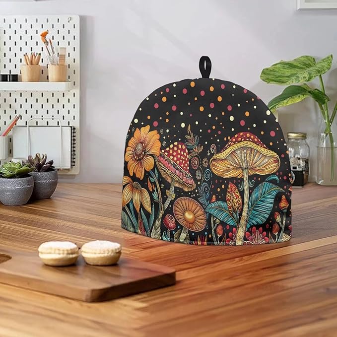 Mushroom Print Tea Cozy Cover Warmth Keep Tea Kettle Cover Teapot Cozy Tea Pot Cozies Heat Resistant Teapot Protector Home Kitchen Accessories Décor