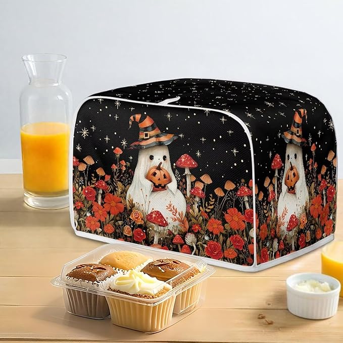 Doojoayie Cute Ghost Toaster Covers for Kitchen Halloween Decor Toaster Appliance 4 Slice Dust-proof Cover Small Appliance and Fingerprint Protection