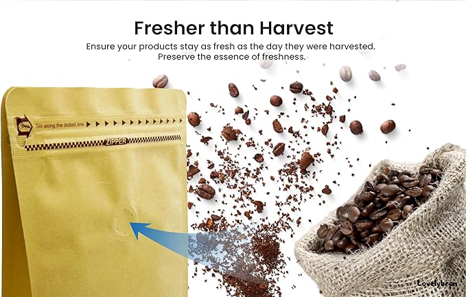 Premium Kraft Coffee Bags with One-Way Degassing Valve - 100 Pack, 16oz | Eco-Friendly & Strong Sealable Pouches for Optimal Freshness | Ideal for Coffee, Tea, Snacks & More