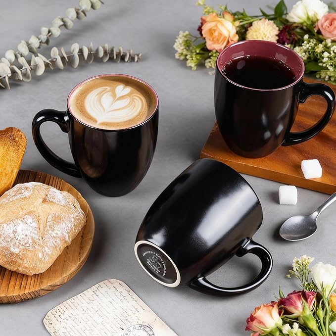 GBhome 16oz Coffee Mugs Set of 6, Large Ceramic Coffee Mugs for Man, Woman, Dad, Mom, Modern Coffee Mugs Set with handle for Tea/Latte/Cappuccino/Milk/Cocoa. Dishwasher&Microwave Safe,Red