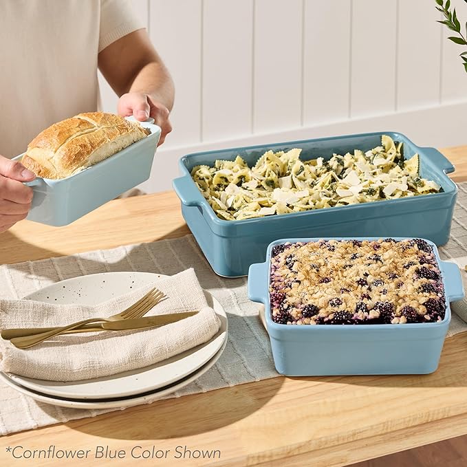 Best Choice Products 3-Piece Ceramic Bakeware Set, Stoneware Baking Dishes, Porcelain Casserole Bakeware Dishes, Serving Dishes - 9x12 Casserole, Loaf Pan, 8x8 Baking Dish - Sage Green
