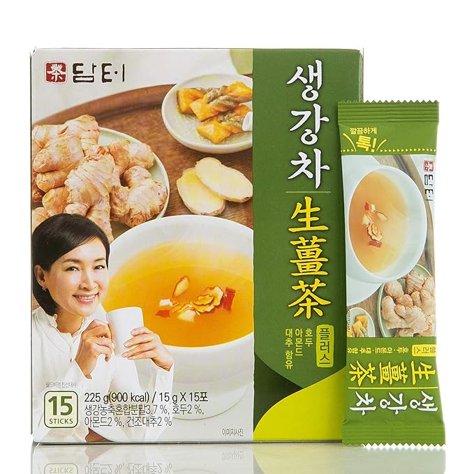 Damtuh Ginger Tea – Traditional Korean Herbal Tea Powder with Walnuts & Almonds, Jujube Blend, Instant Ginger Powdered Tea, 15g x 15 Sticks
