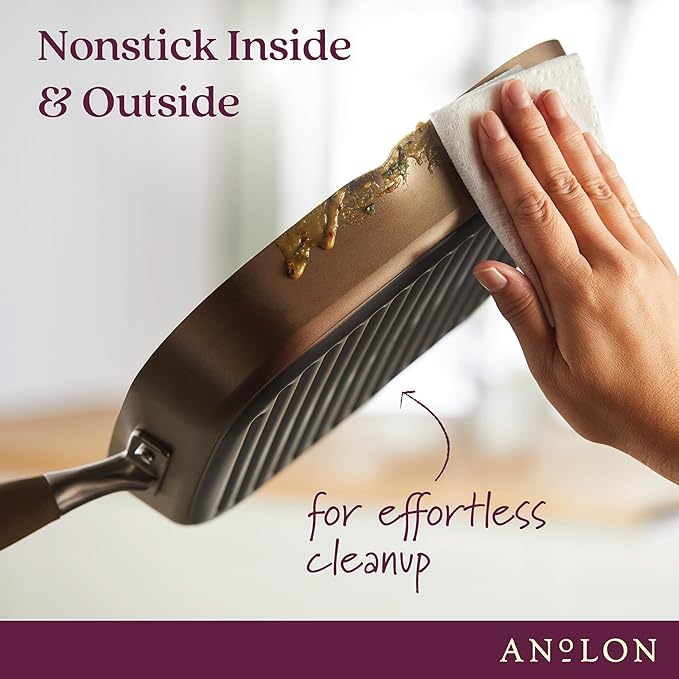 Anolon Advanced Home Hard Anodized Nonstick Deep Square Griddle Pan/Grill, 11 Inch, Bronze