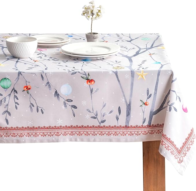 Maison d' Hermine Table Cloth Rectangle Table 100% Cotton 60 x 108 Inches Fall Tablecloth Reusable Everyday Use for Thanksgiving Christmas Decorations Dining Farmhouse Party (Fairy Christmas)