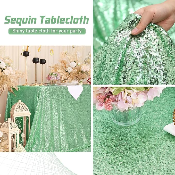 Eternal Beauty Mint Green Tablecloth, 90x156 Inch Square Rectangle Table Cover for Cake Dessert Exhibition Party Birthday Events