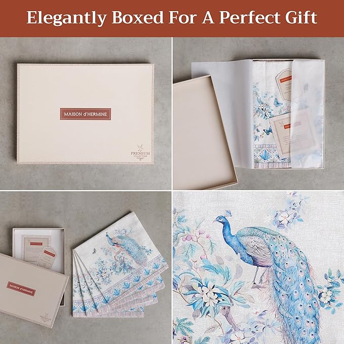 Maison d' Hermine Napkin 100% Combed Cotton Premium Cloth Napkin Decorative Washable Napkins Set of 4 for Home, Kitchen, Dining, Cocktail Parties & Camping - Peacock Utopia (20”X20”)