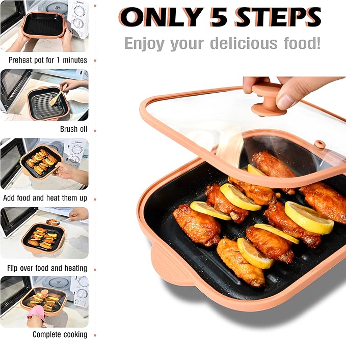 Microwave Grill Pan with Cover - Bacon Cooker, Crisper & Grilled Cheese Maker, Microwave Cookware,Dishwasher Safe for Easy Clean,Stocking Stuffer